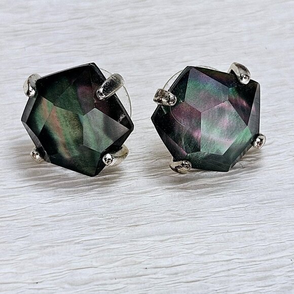 Rare Retired Kendra Scott Ellms Earrings Abalone Dichroic Silver Studs - Picture 4 of 8
